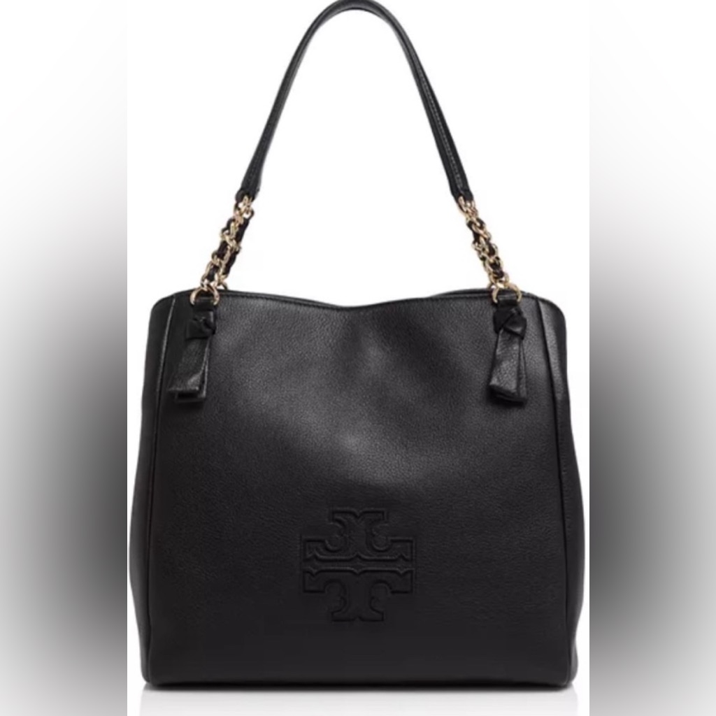 Nwot Tory Burch Harper Blk Pebbled Leather Bag With Tonal Double T Logo Classic
